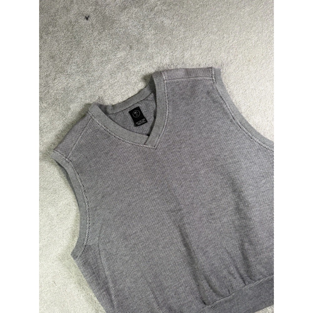 Nike Golf Men's Gray Grandpacore Preppy Retro V-Neck Ribbed Sweater Vest-XL Boxy